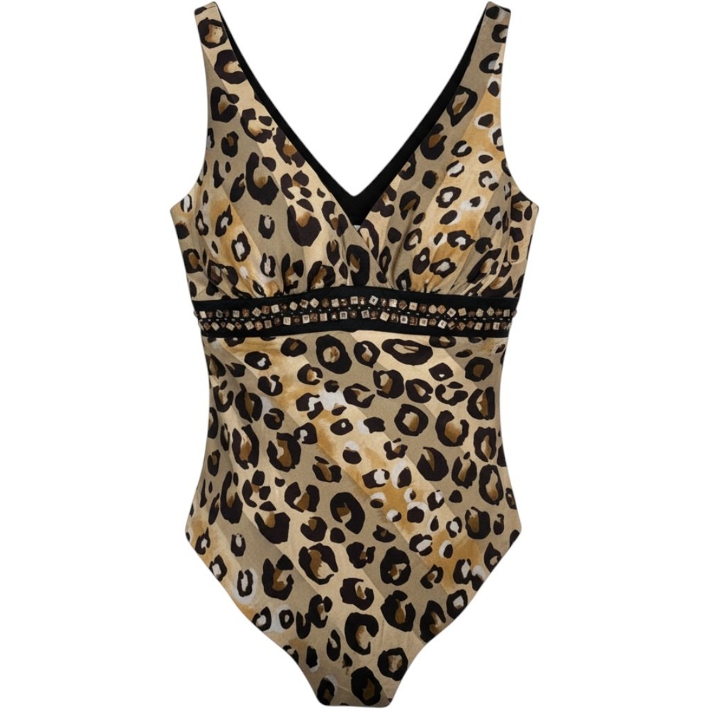 Cache Silk Leopard Print Embellished Handkerchief Top 8 Brown